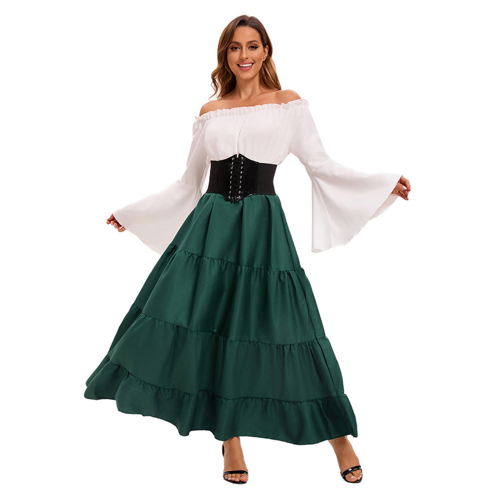 Damen Mittelalterliches Retro Kleid mit ausgestellten Ärmeln Cosplay Kostüm Outfits Halloween Karneval Anzug