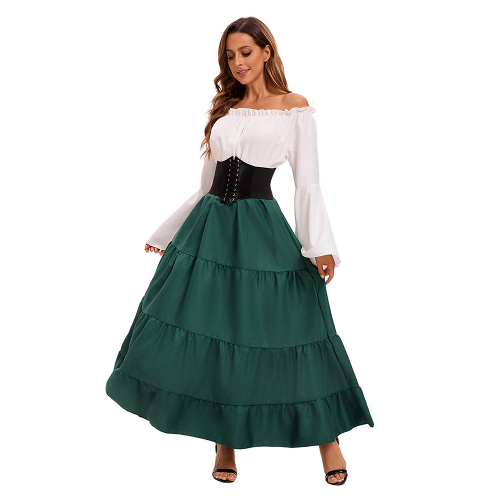 Damen Mittelalterliches Retro Kleid mit ausgestellten Ärmeln Cosplay Kostüm Outfits Halloween Karneval Anzug