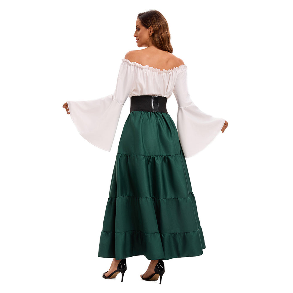 Damen Mittelalterliches Retro Kleid mit ausgestellten Ärmeln Cosplay Kostüm Outfits Halloween Karneval Anzug