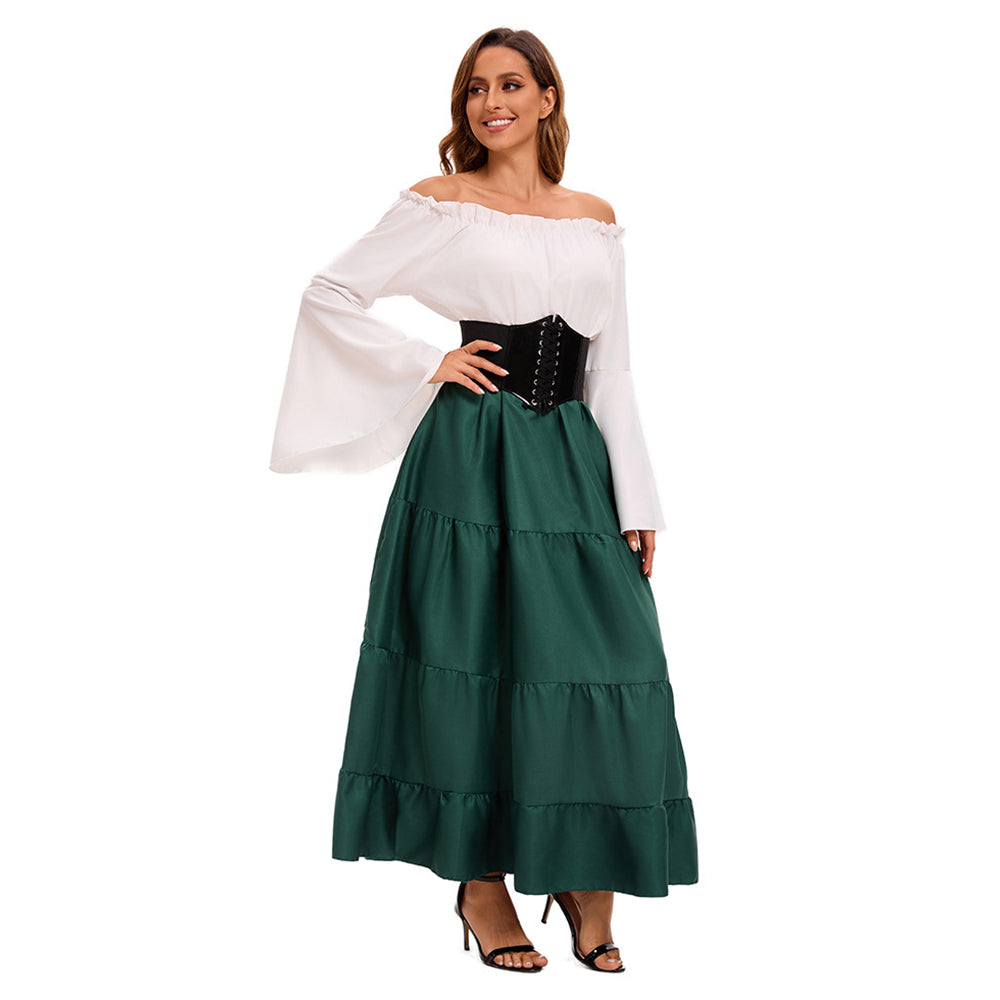 Damen Mittelalterliches Retro Kleid mit ausgestellten Ärmeln Cosplay Kostüm Outfits Halloween Karneval Anzug