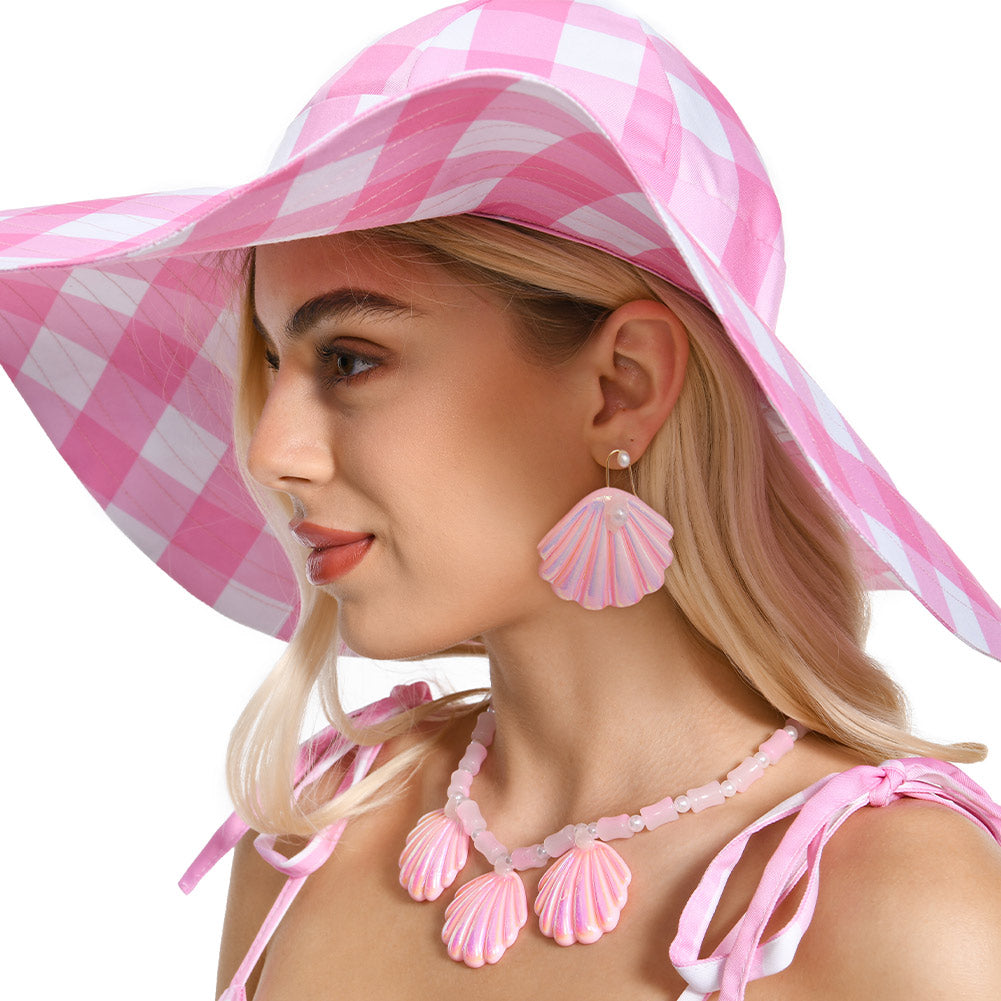 2023 Barbie, Margot Robbie Barbie Sonnenschutzkappe Halskette Ohranhänger Halloween Karneval Party