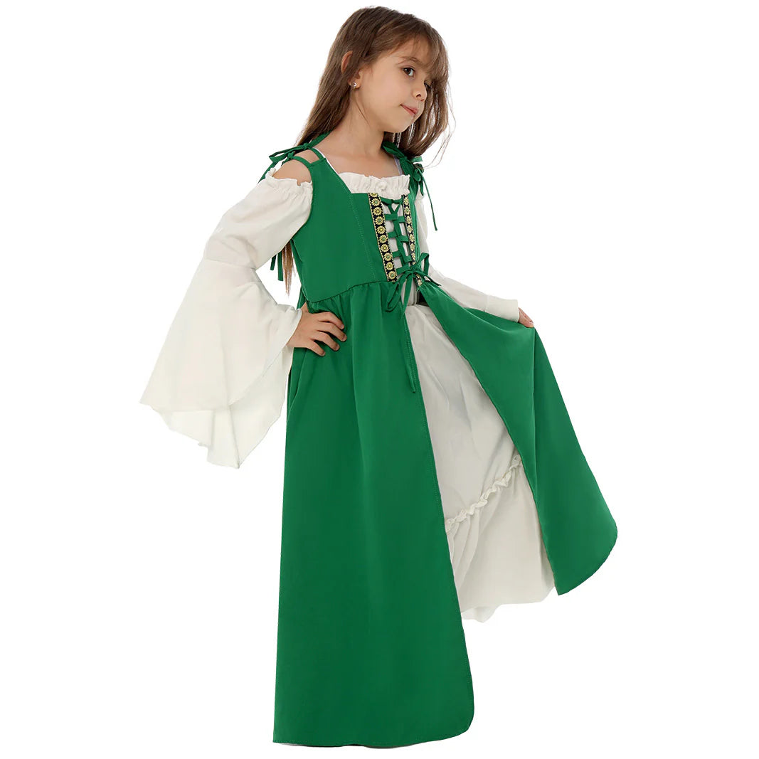 Kinder Mädchen quadratischer Kragen Mittelalter Renaissance Retro Kleid Cosplay Kostüm Outfits Halloween Karneval Anzug