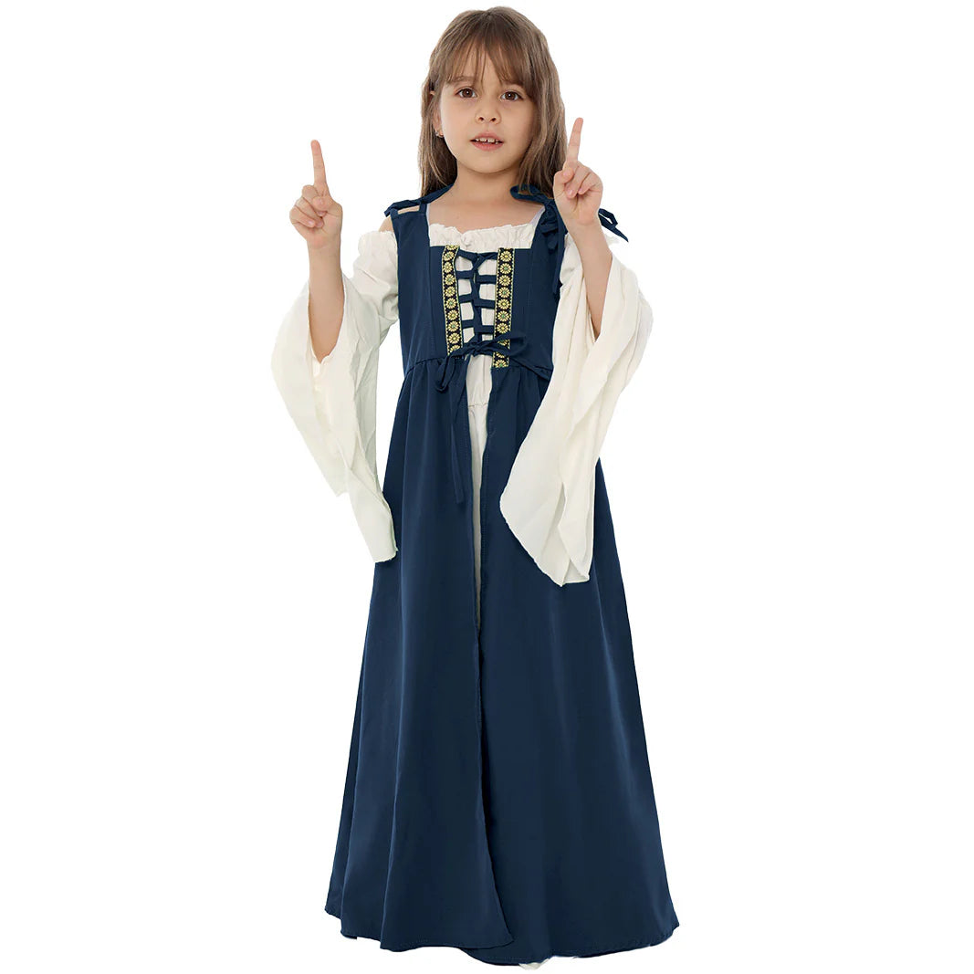 Kinder Mädchen quadratischer Kragen Mittelalter Renaissance Retro Kleid Cosplay Kostüm Outfits Halloween Karneval Anzug