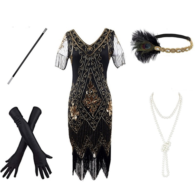 1920er Jahre Stil Charleston Kleid Damen Flapper Kleider Voller Pailletten Retro klassische Motto Party Damen Kostüm Kleid