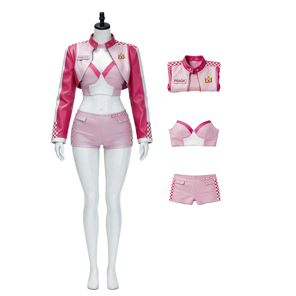 Prinzessin Peach Kunstleder Kostüm Set The Super Mario Bros. Movie Peach Cosplay Outfit