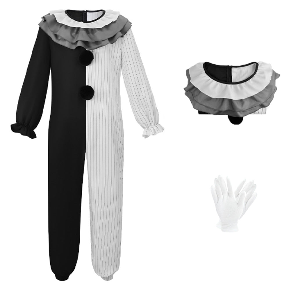 Terrifier schwarz weiß Jumpsuit Clown Cosplay Kostüm Set