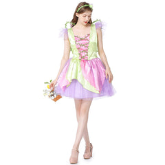 Damen Cosplay Kostüm Outfits Halloween Karneval Anzug Grün Elf Blume Fee