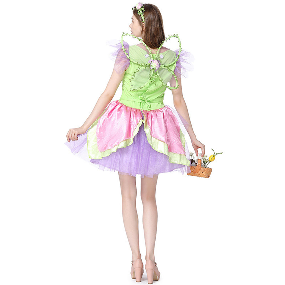 Damen Cosplay Kostüm Outfits Halloween Karneval Anzug Grün Elf Blume Fee