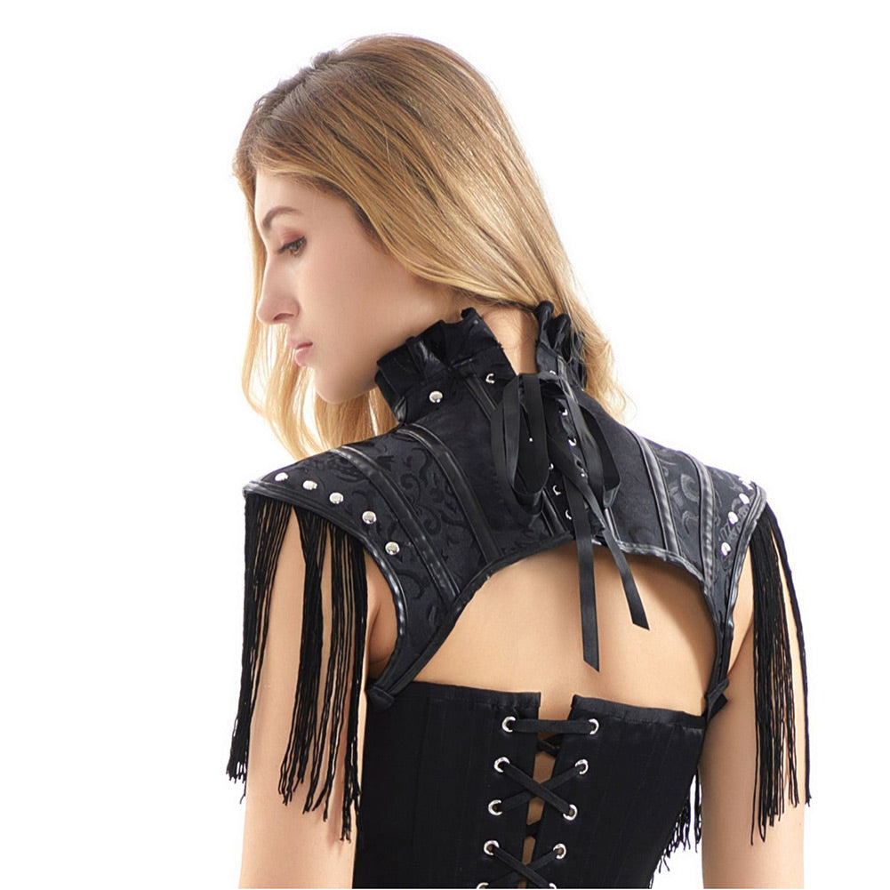 Damen Halloween Karneval Kostüm Zubehör Leder gefaltet Spitze Quaste Schal Halloween Punk Gothic