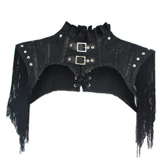 Damen Halloween Karneval Kostüm Zubehör Leder gefaltet Spitze Quaste Schal Halloween Punk Gothic