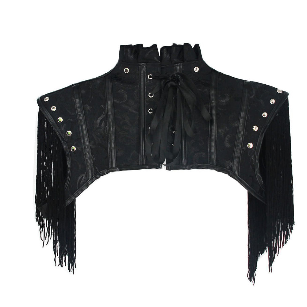 Damen Halloween Karneval Kostüm Zubehör Leder gefaltet Spitze Quaste Schal Halloween Punk Gothic