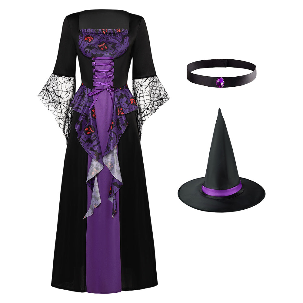 Damen Hexenkleid Cosplay Kostüm Outfits Halloween Karneval Anzug Kleid Halloween