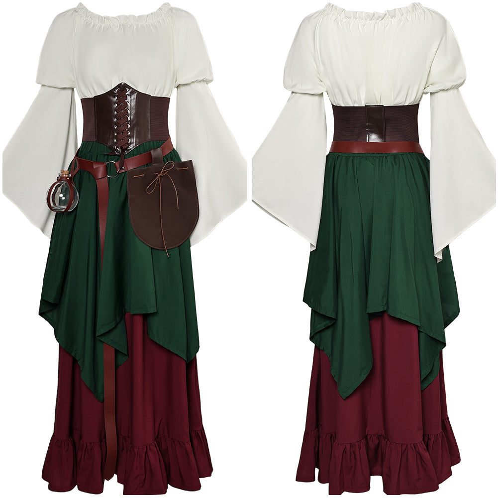 Damen Mittelalter Cosplay Kostüm Outfits Halloween Karneval Anzug Kleid