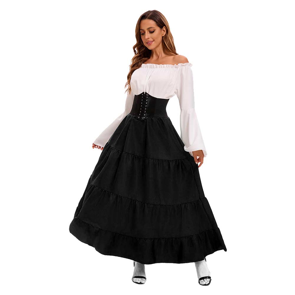 Damen Mittelalterliches Retro Kleid mit ausgestellten Ärmeln Cosplay Kostüm Outfits Halloween Karneval Anzug