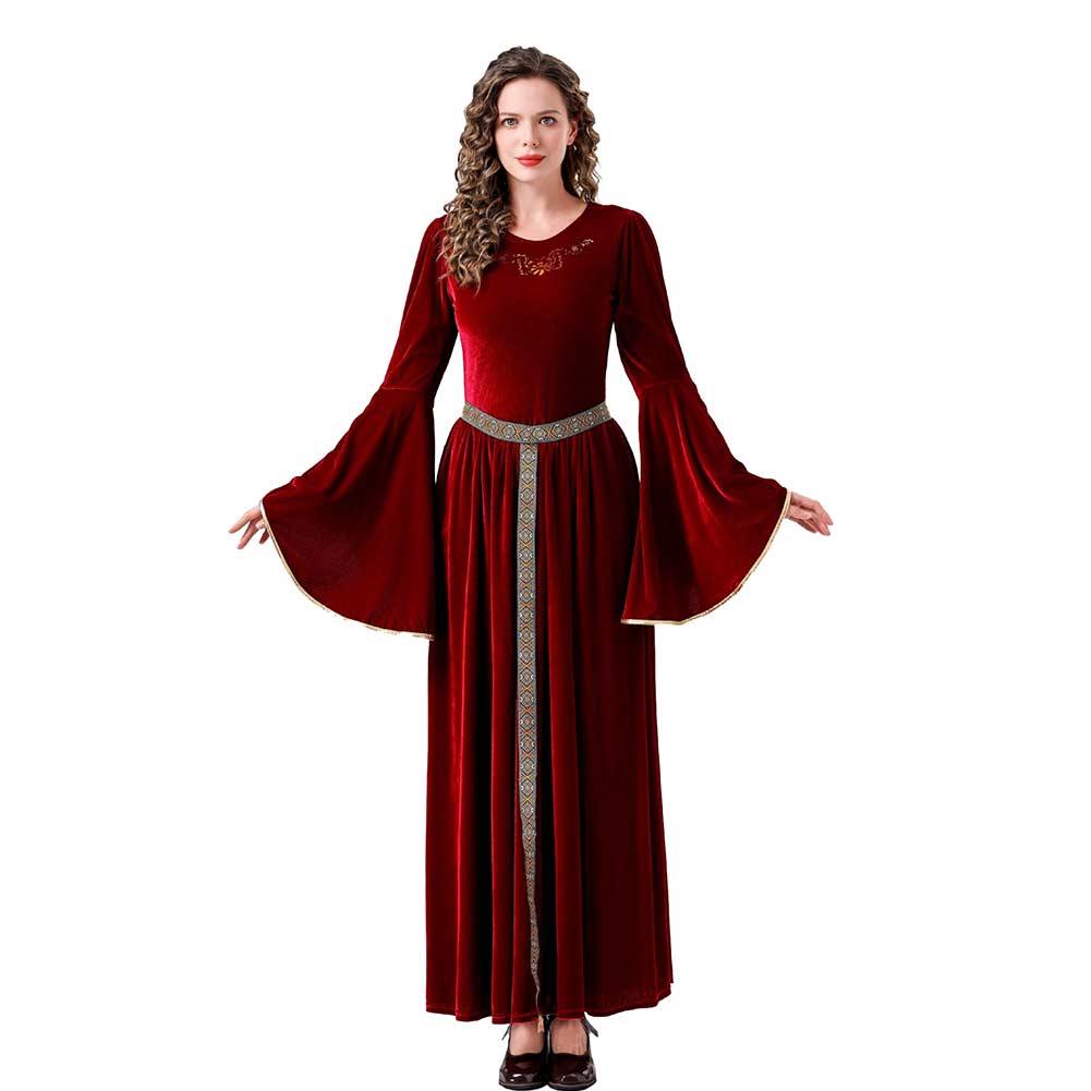 Damen Renaissance Flare Ärmel Langes Kleid MedievalCosplay Kostüm Outfits Halloween Karneval Anzug