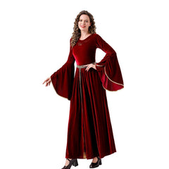 Damen Renaissance Flare Ärmel Langes Kleid MedievalCosplay Kostüm Outfits Halloween Karneval Anzug