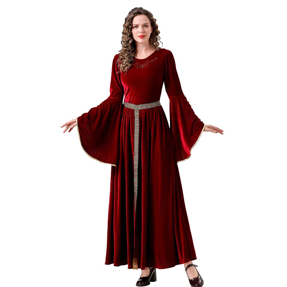 Damen Renaissance Flare Ärmel Langes Kleid MedievalCosplay Kostüm Outfits Halloween Karneval Anzug