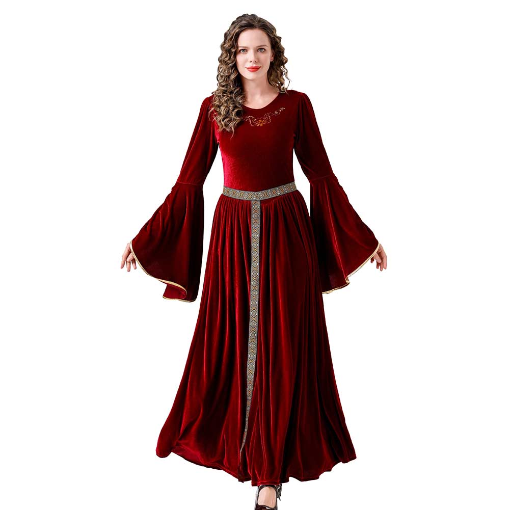 Damen Renaissance Flare Ärmel Langes Kleid MedievalCosplay Kostüm Outfits Halloween Karneval Anzug