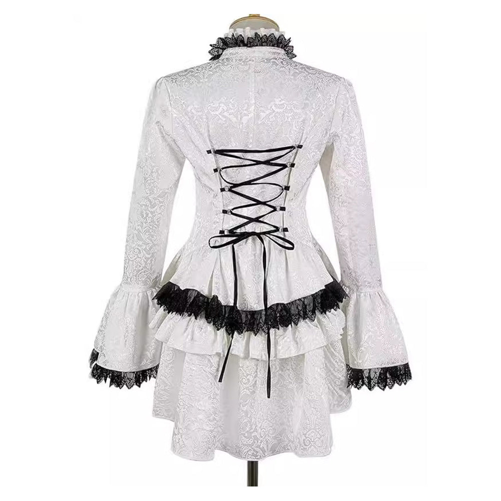 Damen Victorian Gothic Spitze Top Cosplay Kostüm Outfits Halloween Karneval Anzug