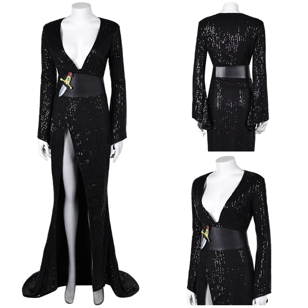 Elvira：Mistress Of The Dark- Elvira schwarz Samt Kleid Cosplay Outfits