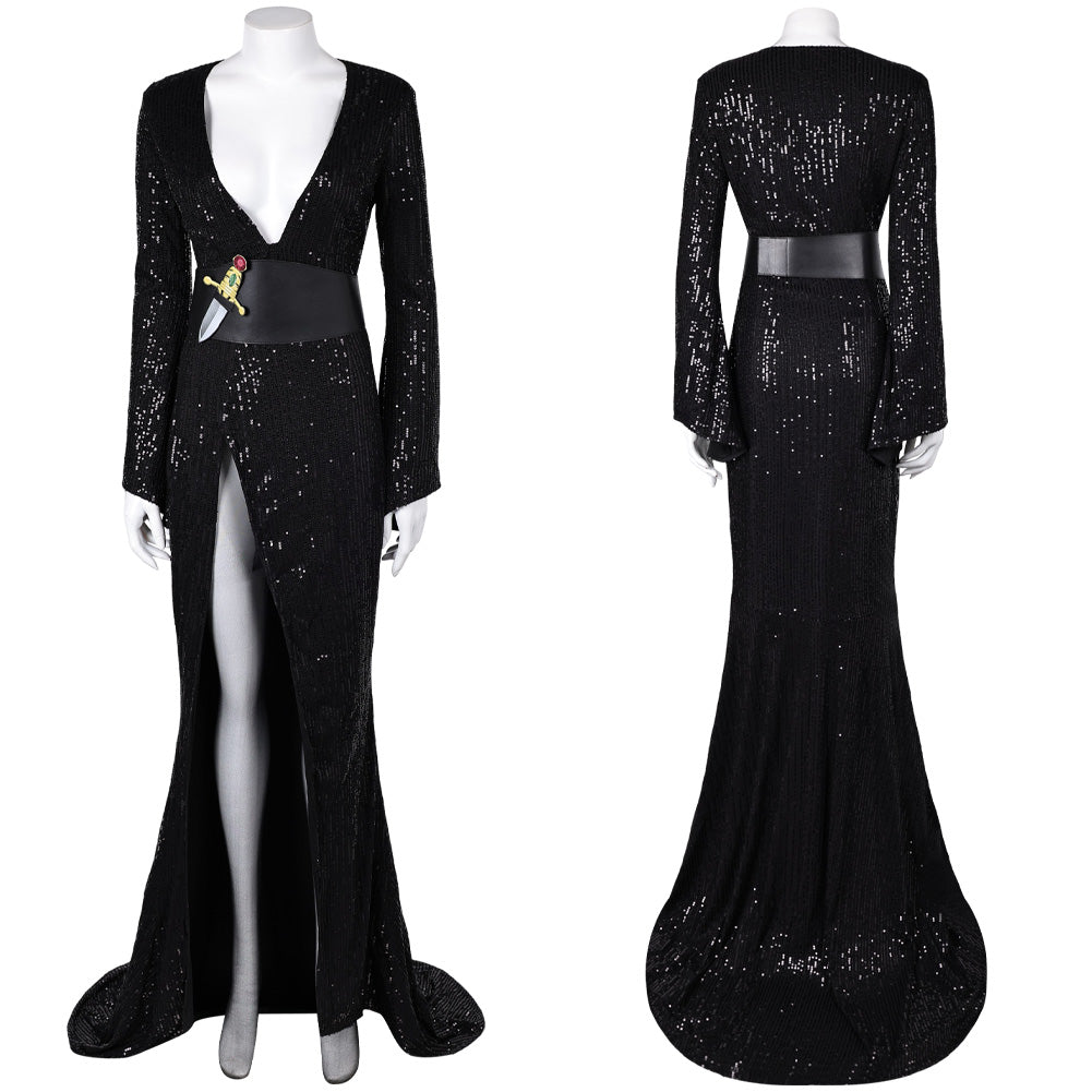 Elvira：Mistress Of The Dark- Elvira schwarz Samt Kleid Cosplay Outfits