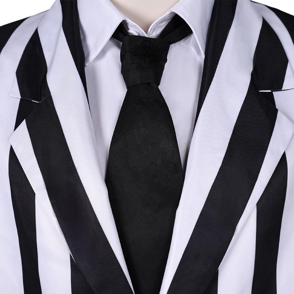 Film 2024 Beetlejuice 2 schwarz weiß Gestreift Anzug Cosplay Kostüm