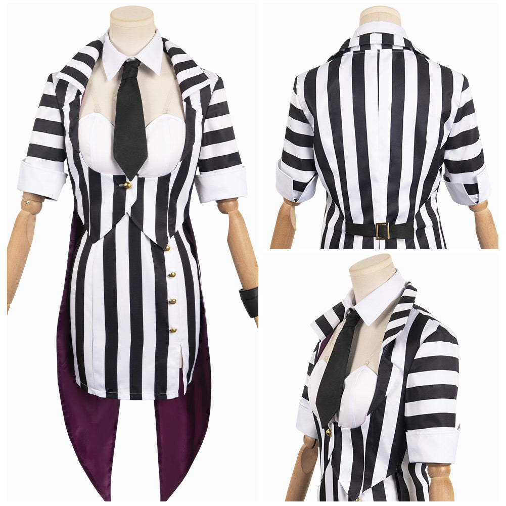 Halloween HORROR Beetlejuice Weiß-Schwarz Damen Cosplay Kostüm Set