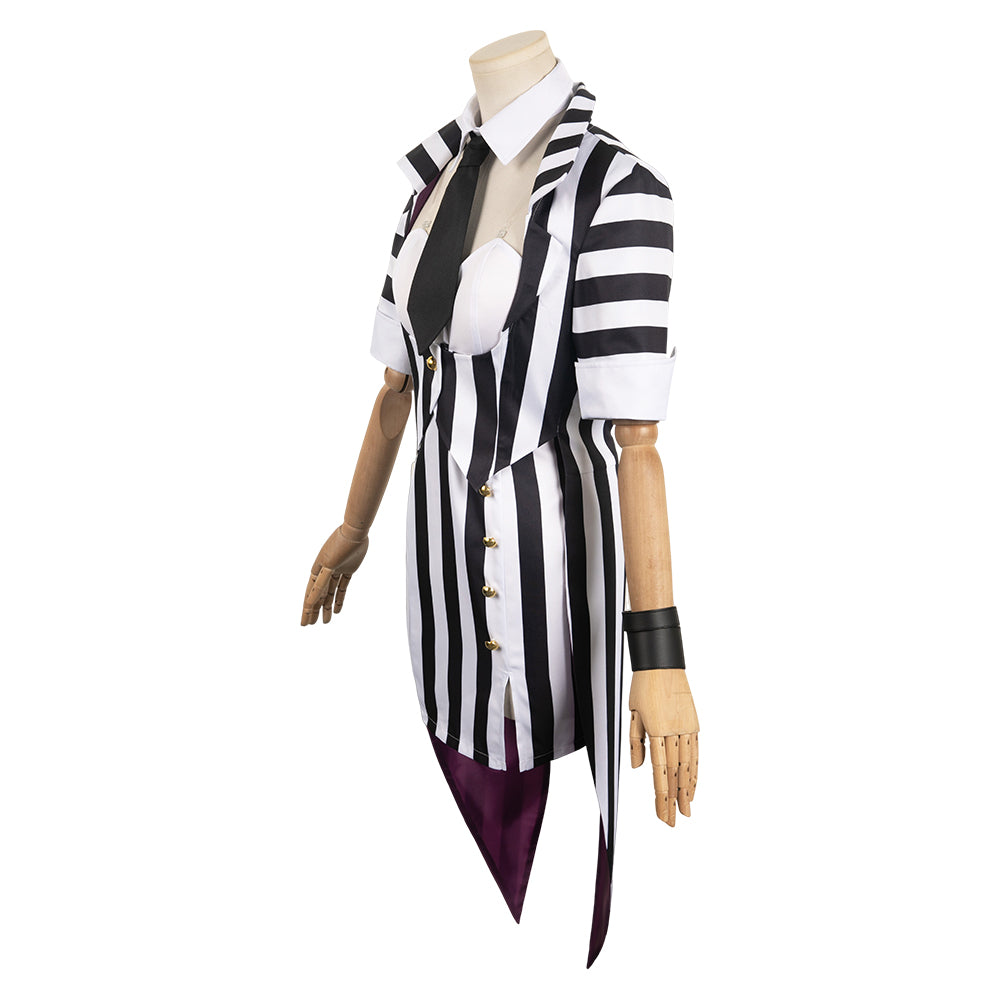 Halloween HORROR Beetlejuice Weiß-Schwarz Damen Cosplay Kostüm Set