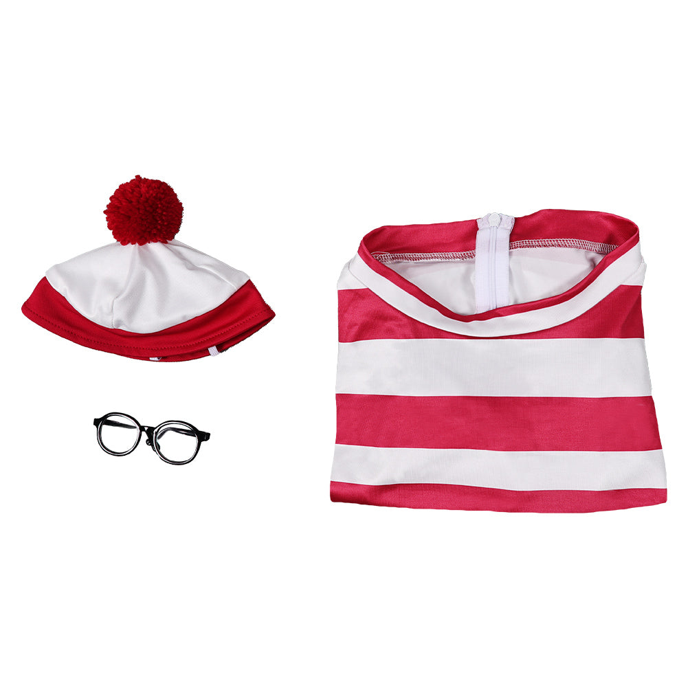 Haustier Where's Waldo Waldo Waldo & Friends Wo ist Walter? Hunde Kleidung rot Kostüm Outfit