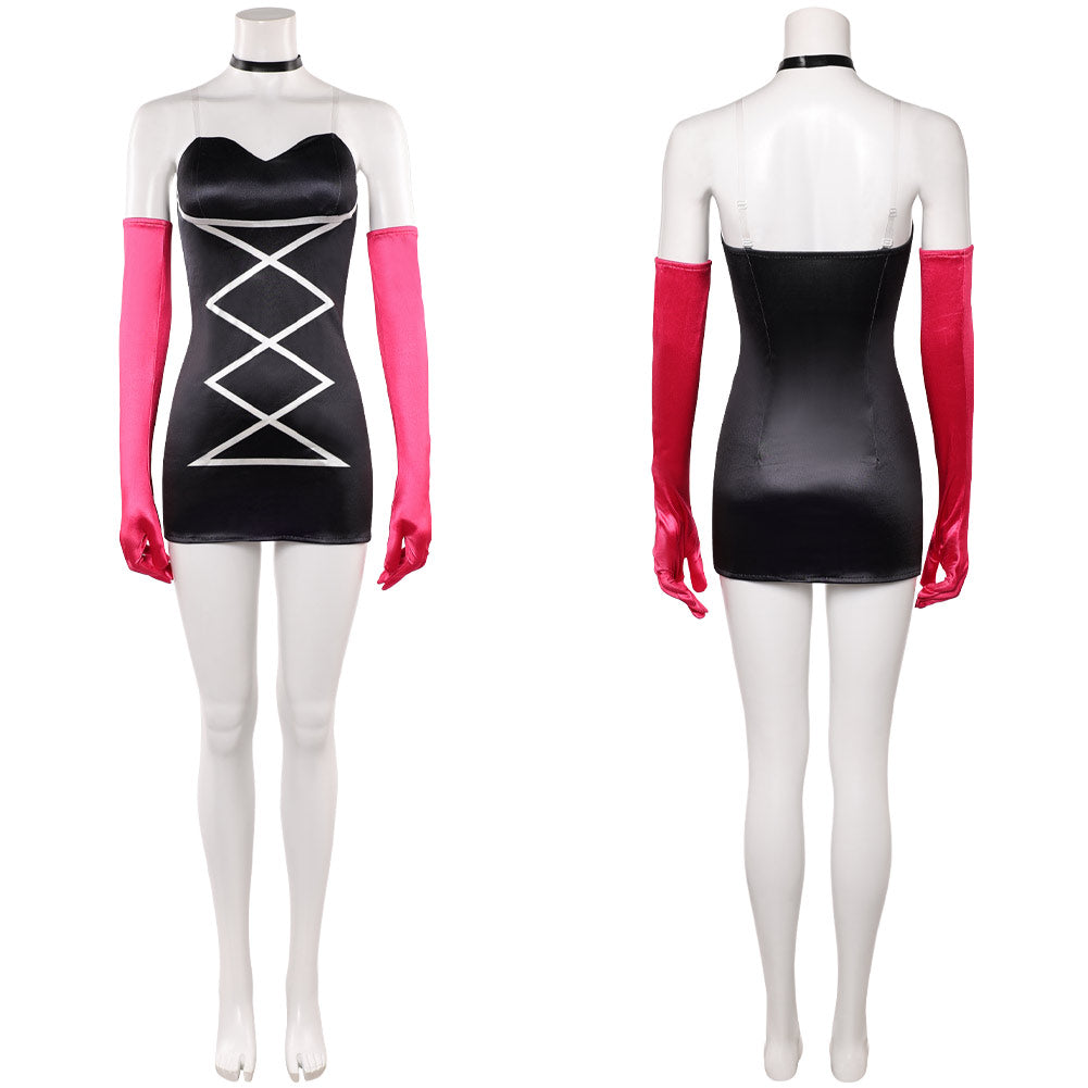 Hazbin Hotel 2025 Angel Dust schwarz Kleid Anthony Cosplay Kostüm	
