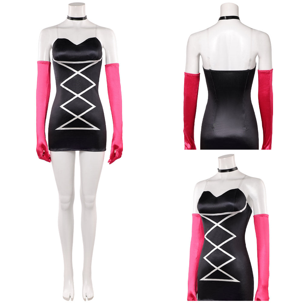 Hazbin Hotel 2025 Angel Dust schwarz Kleid Anthony Cosplay Kostüm	