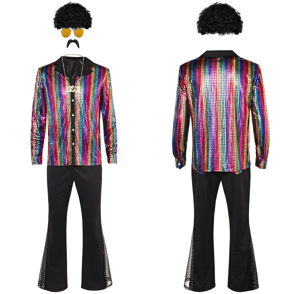 Herren 70er Disco Cosplay Kostüm Outfits Halloween Karneval Anzug