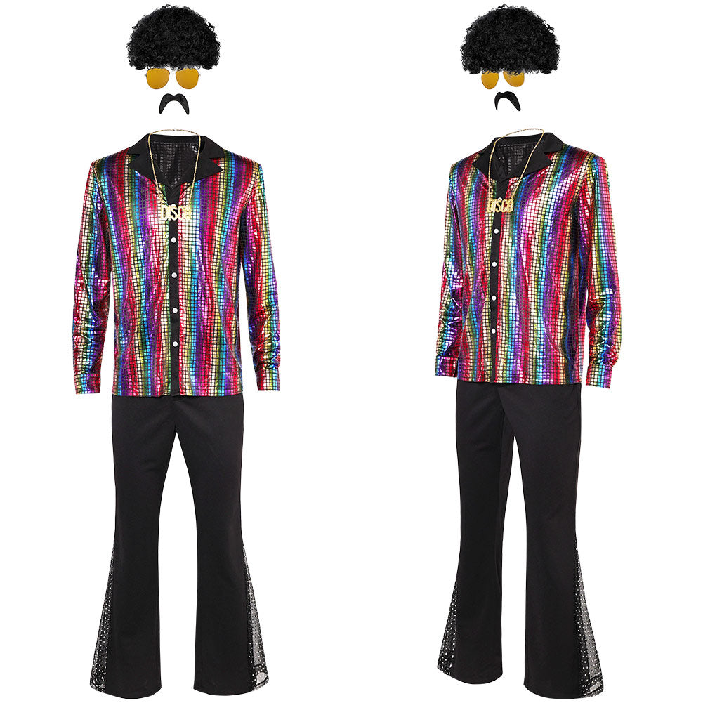 Herren 70er Disco Cosplay Kostüm Outfits Halloween Karneval Anzug