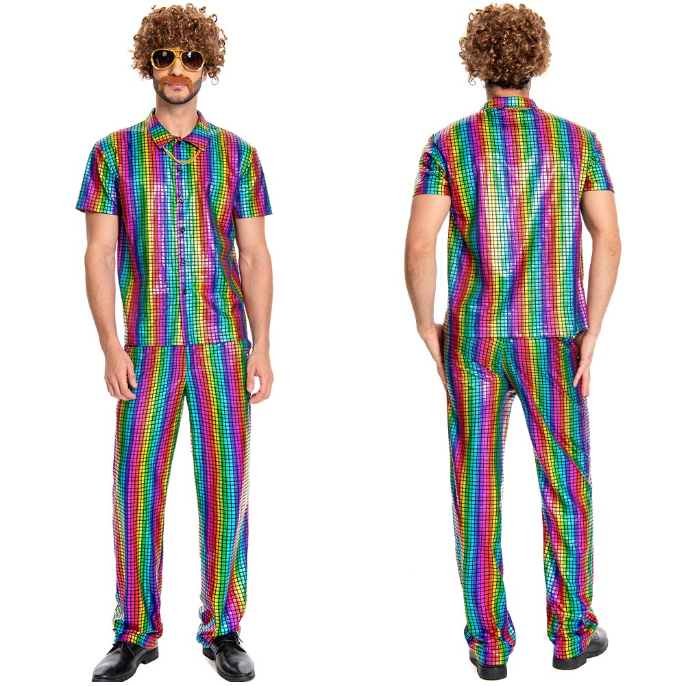 Herren 70er Jahre Cosplay Kostüm Outfits Halloween Karneval Anzug Disco