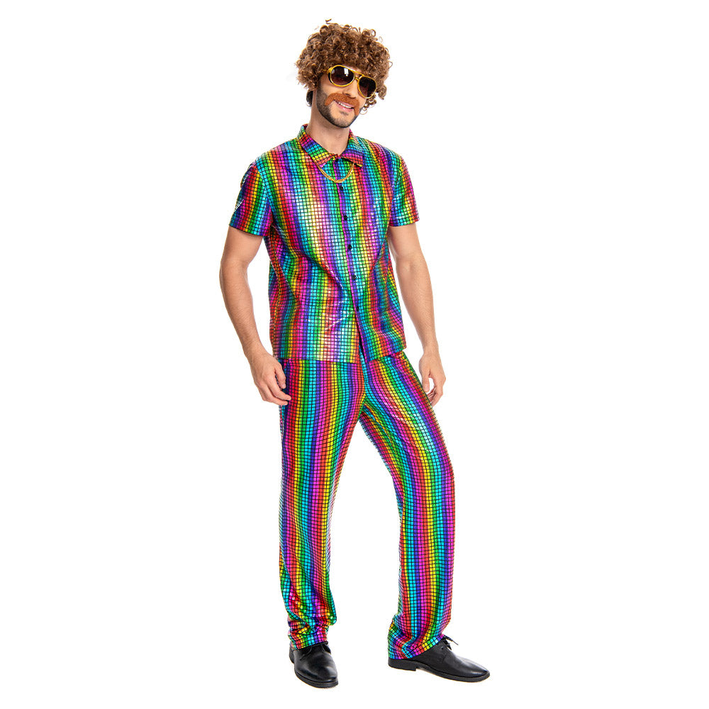 Herren 70er Jahre Cosplay Kostüm Outfits Halloween Karneval Anzug Disco