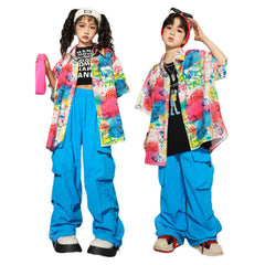 Kinder Hip-Hop Shirt kurzarm Set Cosplay Kostüm Outfits Halloween Karneval Anzug