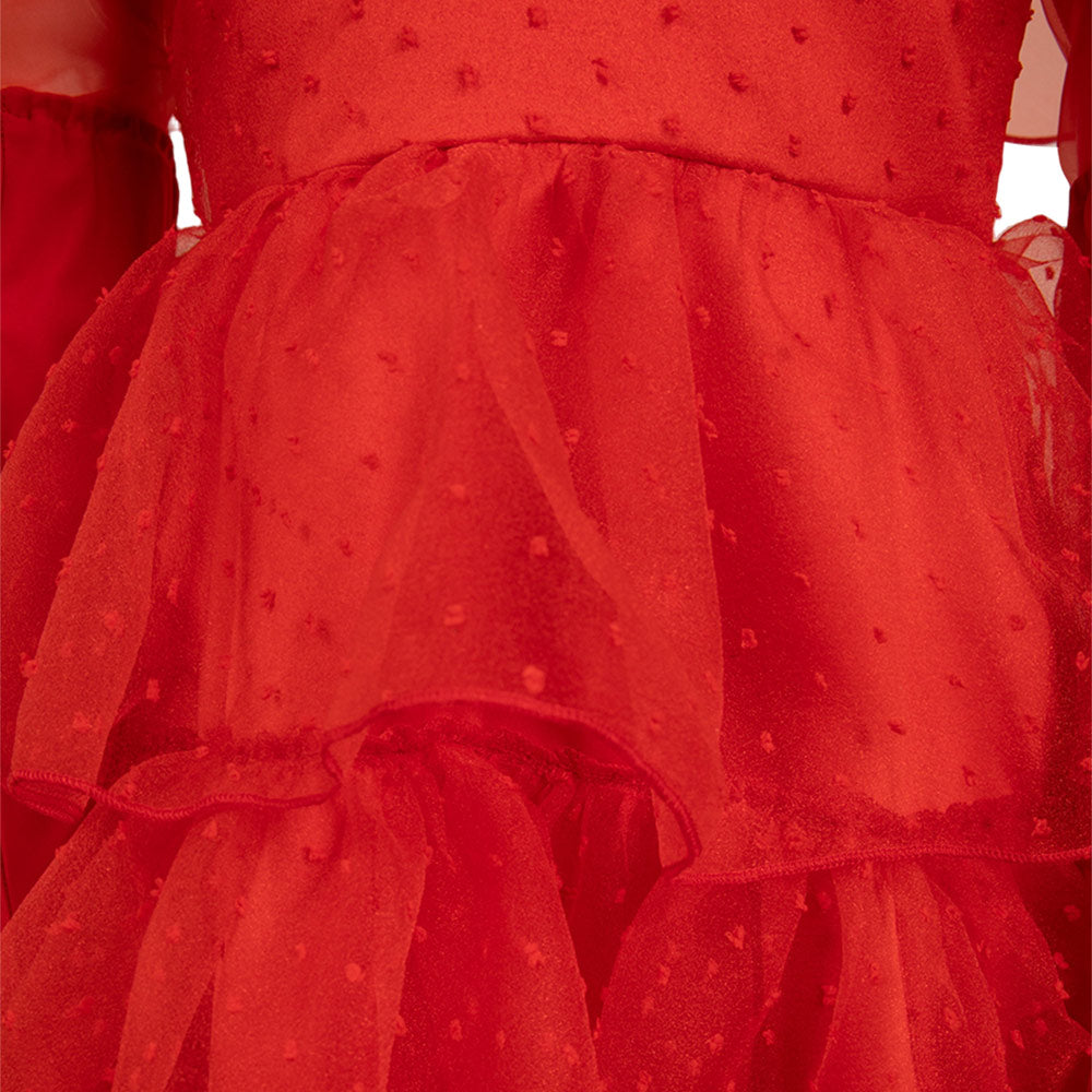 Kinder Mädchen Beetle Juice Lydia Kostüm Rot Brautkleid Halloween Karneval Kleid