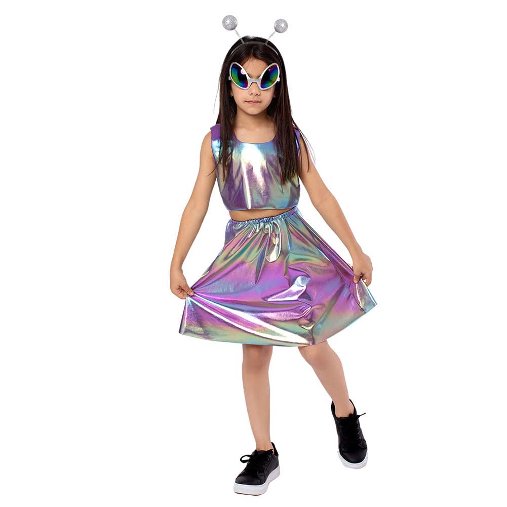 Kinder Mädchen Cosplay Kostüm Kostüme Halloween Karneval Anzug Alien Rollenspiel Kleid Spaltkleid