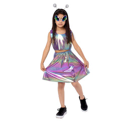 Kinder Mädchen Cosplay Kostüm Kostüme Halloween Karneval Anzug Alien Rollenspiel Kleid Spaltkleid