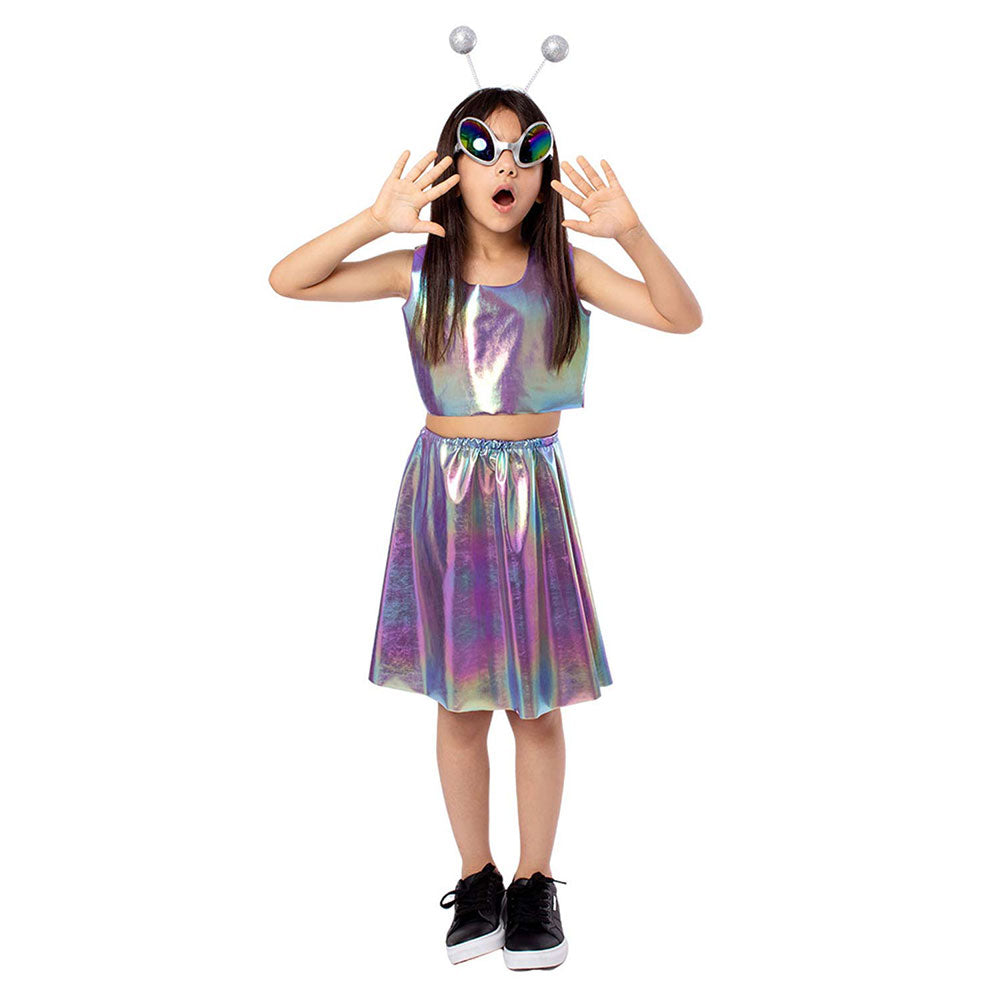 Kinder Mädchen Cosplay Kostüm Kostüme Halloween Karneval Anzug Alien Rollenspiel Kleid Spaltkleid