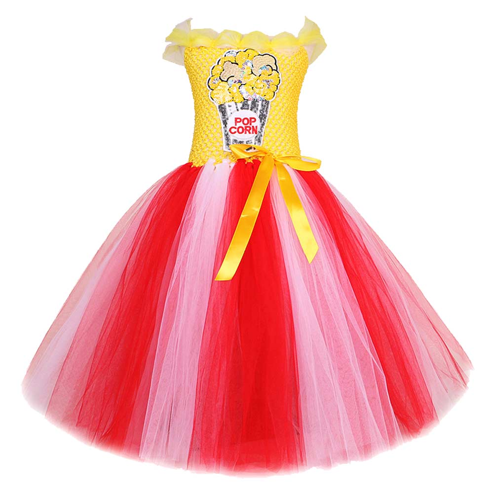 Kinder Mädchen Cosplay Kostüm Outfits Halloween Karneval Anzug Pailletten Popcorn Langes Kleid Mesh Prinzessin Kleid