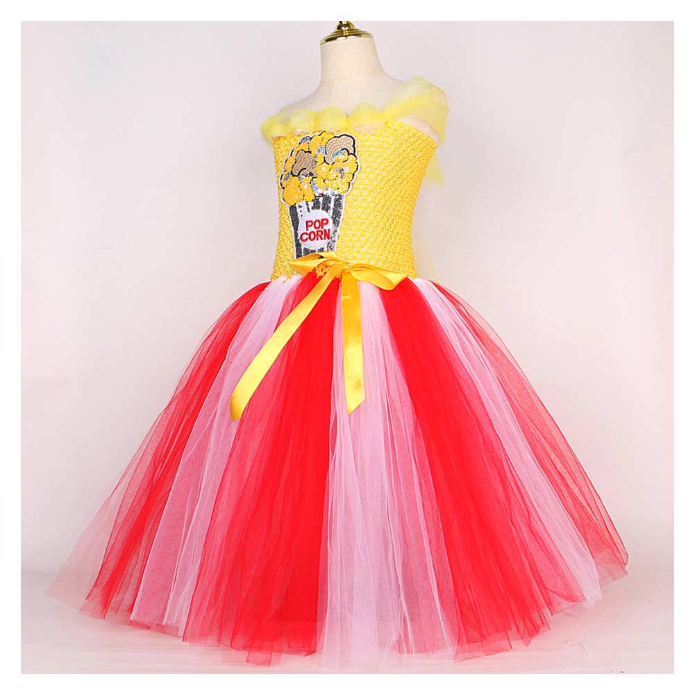 Kinder Mädchen Cosplay Kostüm Outfits Halloween Karneval Anzug Pailletten Popcorn Langes Kleid Mesh Prinzessin Kleid