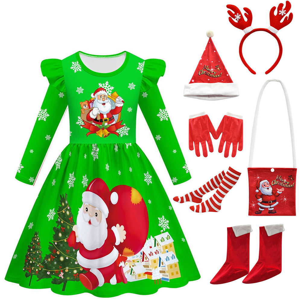 Kinder Mädchen Grünes Weihnachtskleid Cosplay Kostüm Outfits Weihnachten Karneval Anzug