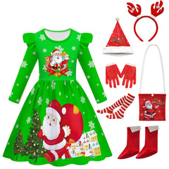 Kinder Mädchen Grünes Weihnachtskleid Cosplay Kostüm Outfits Weihnachten Karneval Anzug