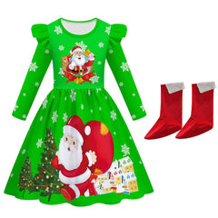 Kinder Mädchen Grünes Weihnachtskleid Cosplay Kostüm Outfits Weihnachten Karneval Anzug