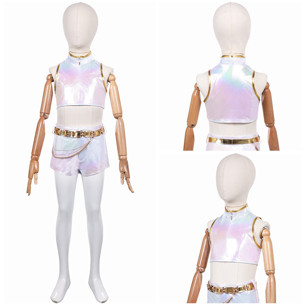 Kinder Mädchen Huntrix Rumi weiß Outfits Kpop Demon Hunters Rumi Cosplay Kostüm