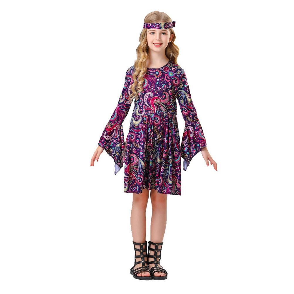 Kinder Mädchen Kleid 70er Jahre Retro Disco Hippie Tanz Kostüm Cosplay Kostüm Outfits Halloween Karneval Anzug