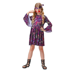 Kinder Mädchen Kleid 70er Jahre Retro Disco Hippie Tanz Kostüm Cosplay Kostüm Outfits Halloween Karneval Anzug