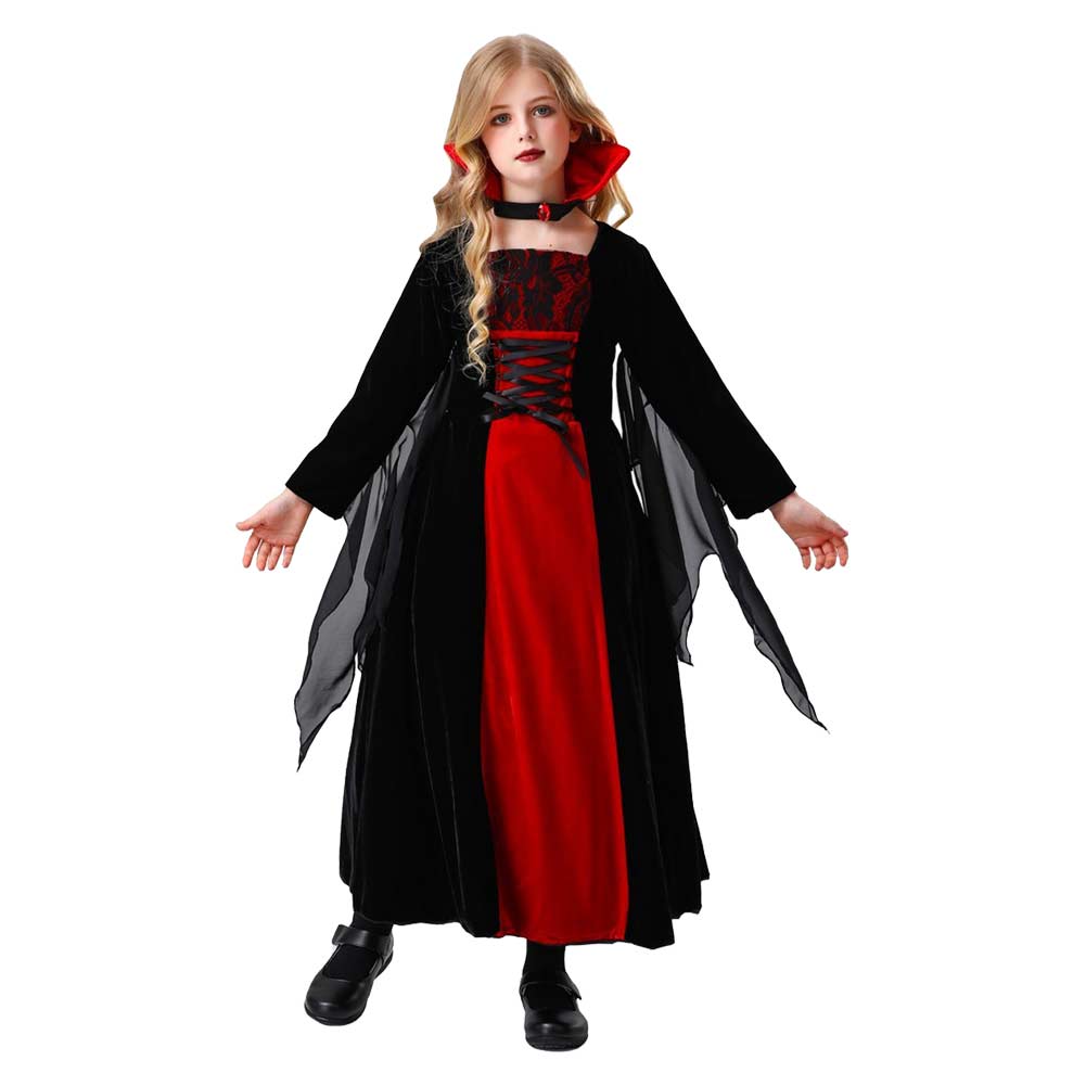 Kinder Mädchen Kleid Cosplay Kostüm Outfits Halloween Faschingskostüm Kinderkostüm Mittelalterliche Vampirin