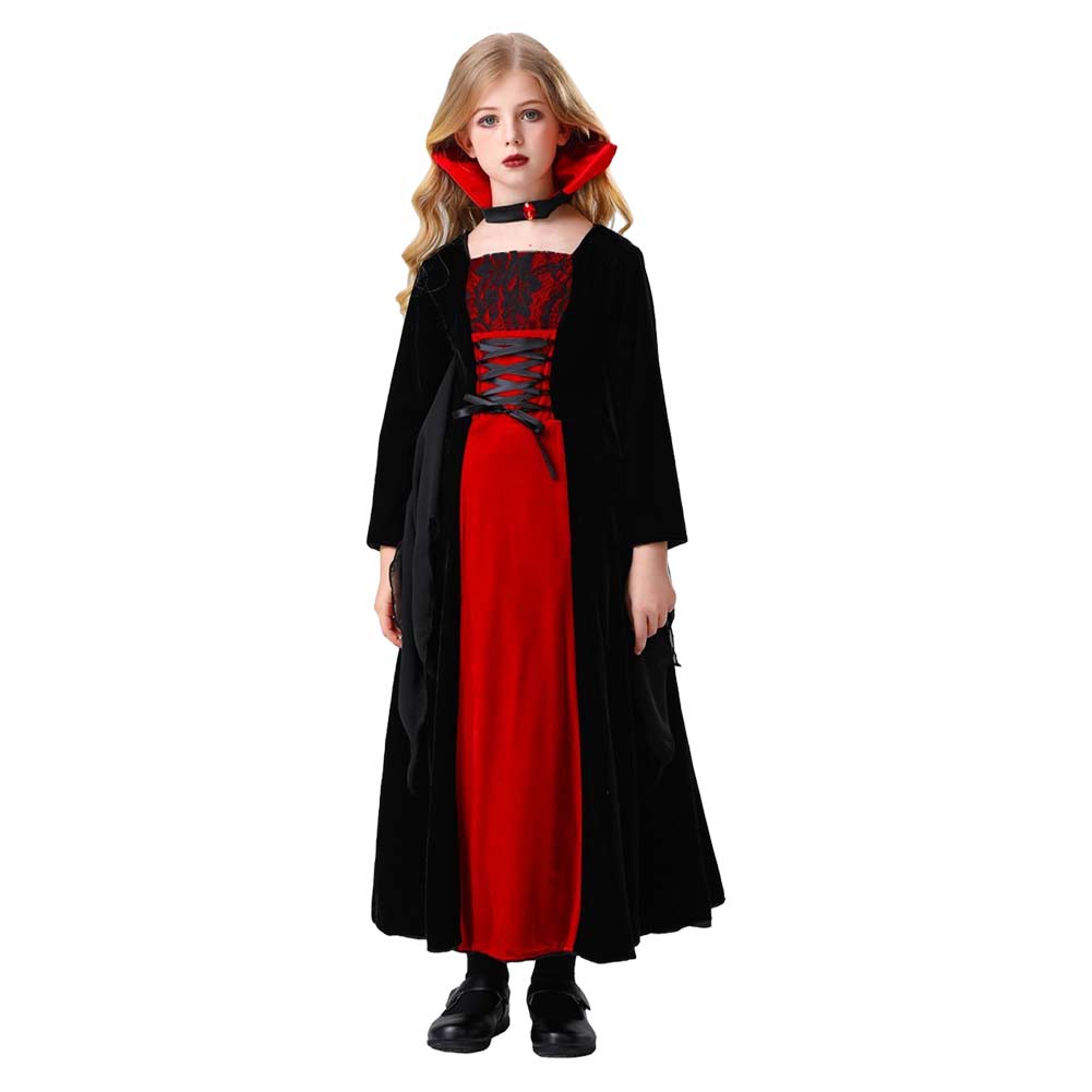 Kinder Mädchen Kleid Cosplay Kostüm Outfits Halloween Faschingskostüm Kinderkostüm Mittelalterliche Vampirin